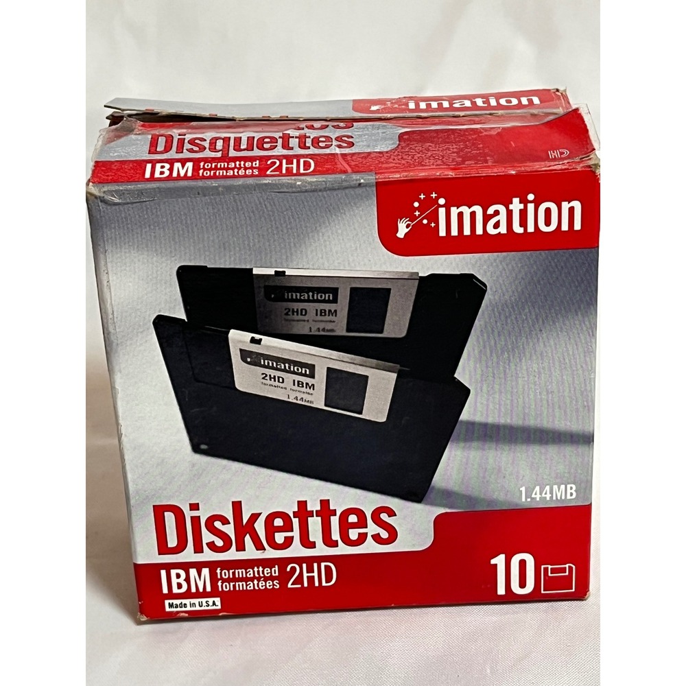 Imation 3.5 Floppy Disks 10 P2HD IBM Formatted 1.44MB Vintage Black Diskettes